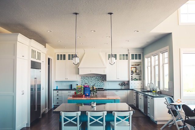 Blue and white painted kitchen